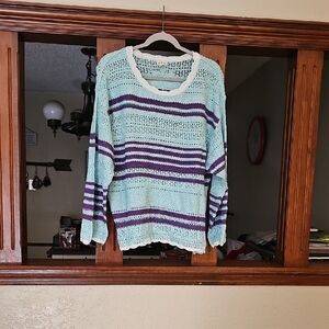 POL Mint and Purple Striped Sweater